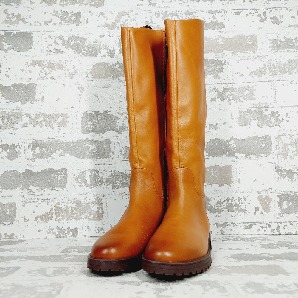 NEW Nordstrom Oliver Brown Leather Slip On Block Heel Riding Boots D211 - Picture 2 of 11